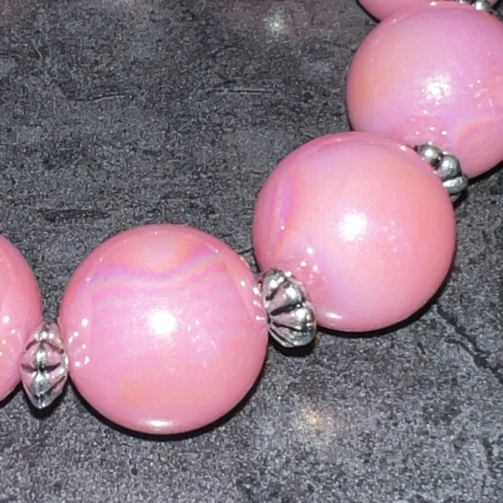 Pink Bubble Stretchy Bracelet with silver accents